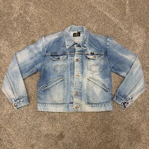 Vintage Maverick USA Blue Bell Denim Trucker Jacket Mens 42 Fades Distressed USA